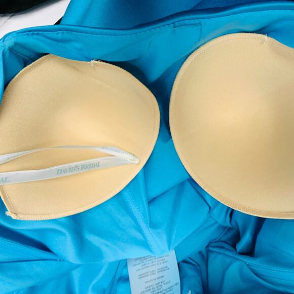 David's Bridal Turquoise Blue Satin Cocktail Dress Ruched Sz 8 - Picture 9 of 9